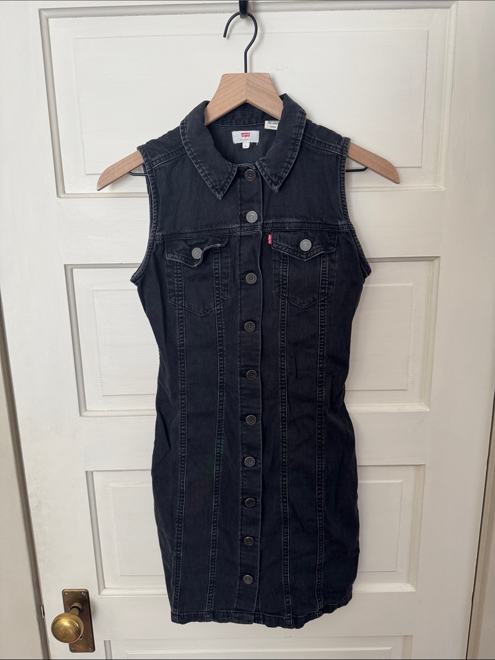 Levi's Black Sleeveless Denim Button-Down Shift Dress